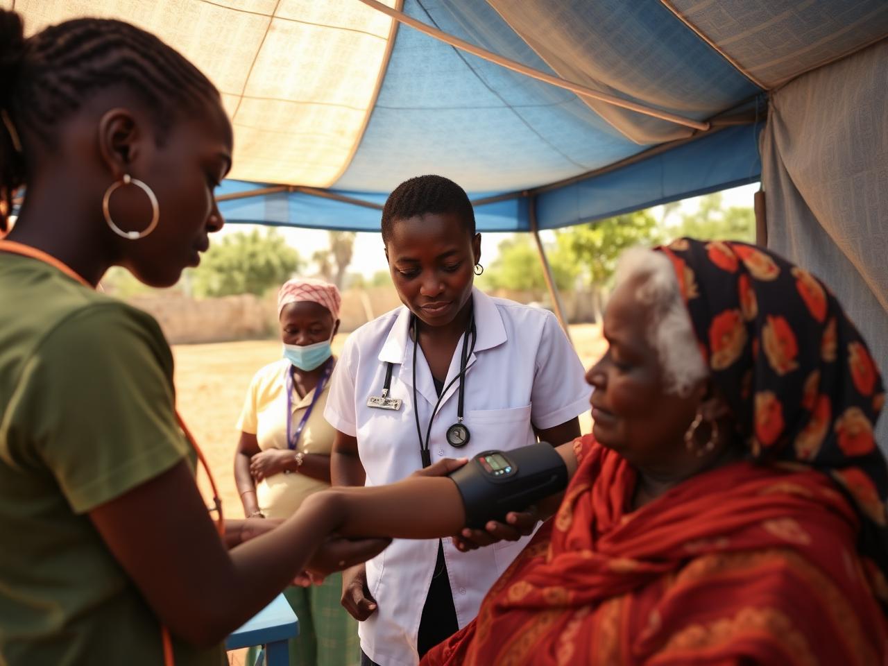 Health screening at a community tent